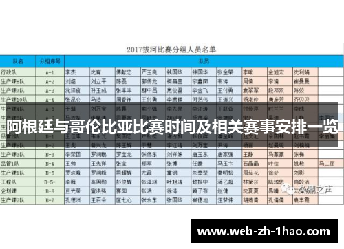 阿根廷与哥伦比亚比赛时间及相关赛事安排一览