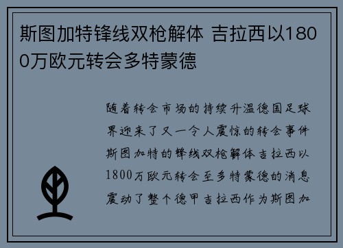 斯图加特锋线双枪解体 吉拉西以1800万欧元转会多特蒙德 斯图加特锋线双枪解体 吉拉西以1800万欧元转会多特蒙德